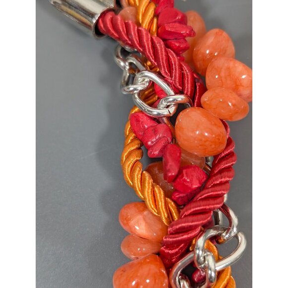 Orange Red Statement Necklace Bold Chunky Faux Coral Twist Beach Coastal Boho - Picture 5 of 11